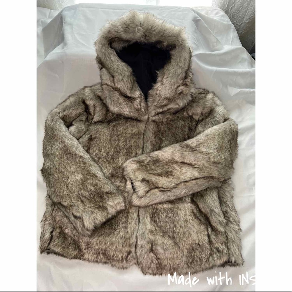 Zara faux fur coat with hood